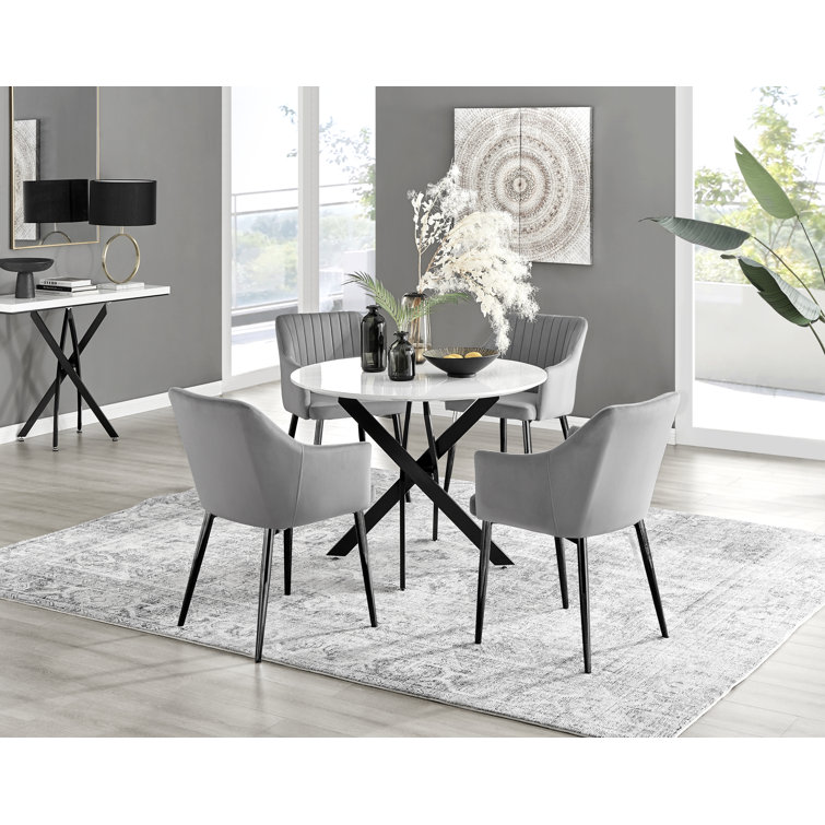 Canora Grey Tierra Modern Metal & Glass Round Dining Table Set with